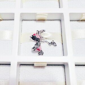 925 Sterling Silver Openable Pink Air Balloon With Teddy Bear Dangle Charm